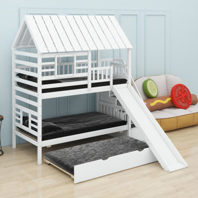 House Bunk Bed with Slide, Trundle & Storage Staircase