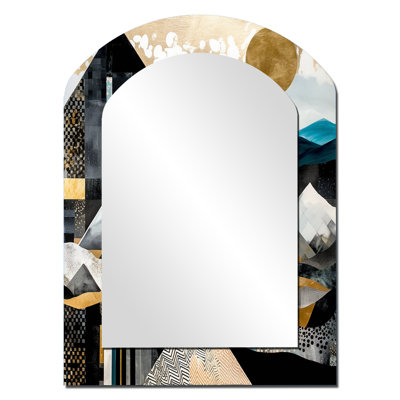 Teal And Gold Geometric Harmony - City Asymmetrical Decorative Wall Mirror, Teal Arch Large Mirror, Printed Metal Art