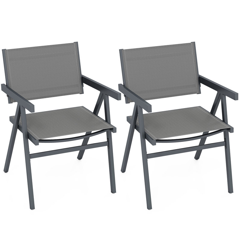 Ensemble de 4 chaises de patio avec siège en tissu respirant et dossier inclinable et accoudoirs confortables, 4