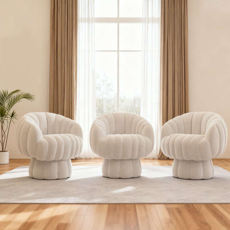 Upholstered Swivel Accent Chair Barrel Chair With Pillow(Set of 3), Beige