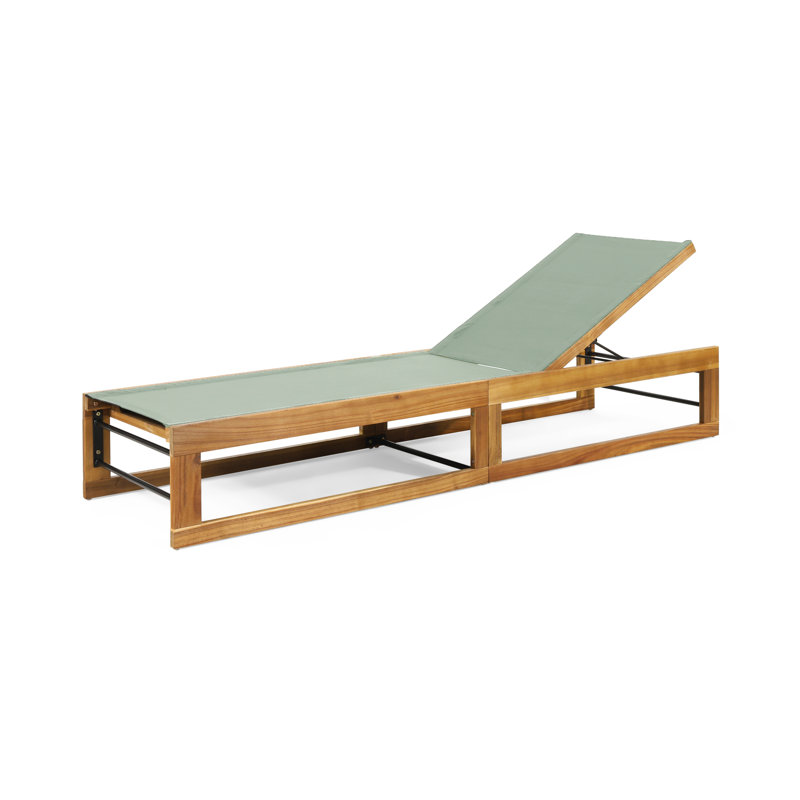 Arvada Outdoor Wood Chaise Lounge, Mint Green Mesh/Teak Frame, 1