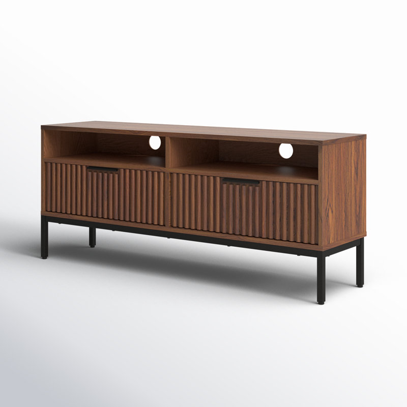 Meuble télé pour téléviseur de 60 po ou moins, Noyer / pieds noirs