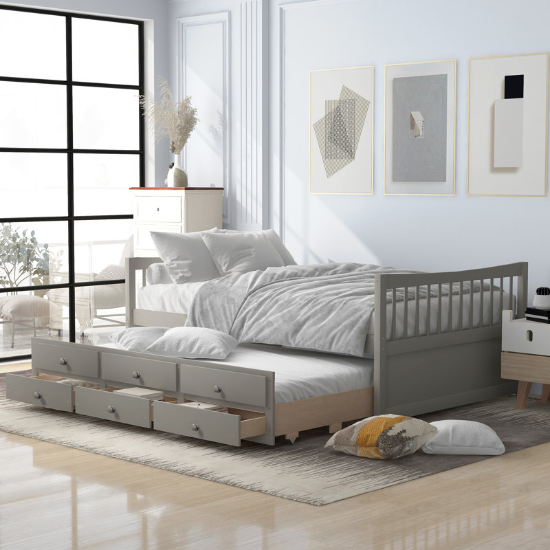 Clayhatchee 3 Drawers Bed with Trundle by Harriet Bee, Gray, Full