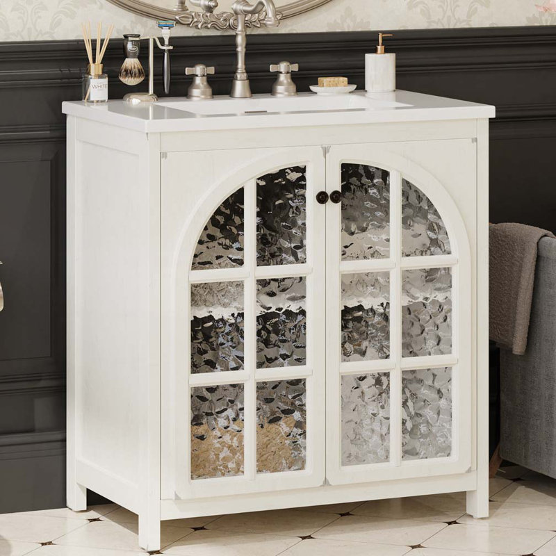 Meuble-lavabo de ferme 31 po avec lavabo en céramique, Blanc antique