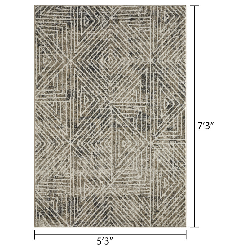 Tapis gris en polypropylène tissé à la machine Aqila, Rectangle 5 pi 3 po x 7 pi 3 po
