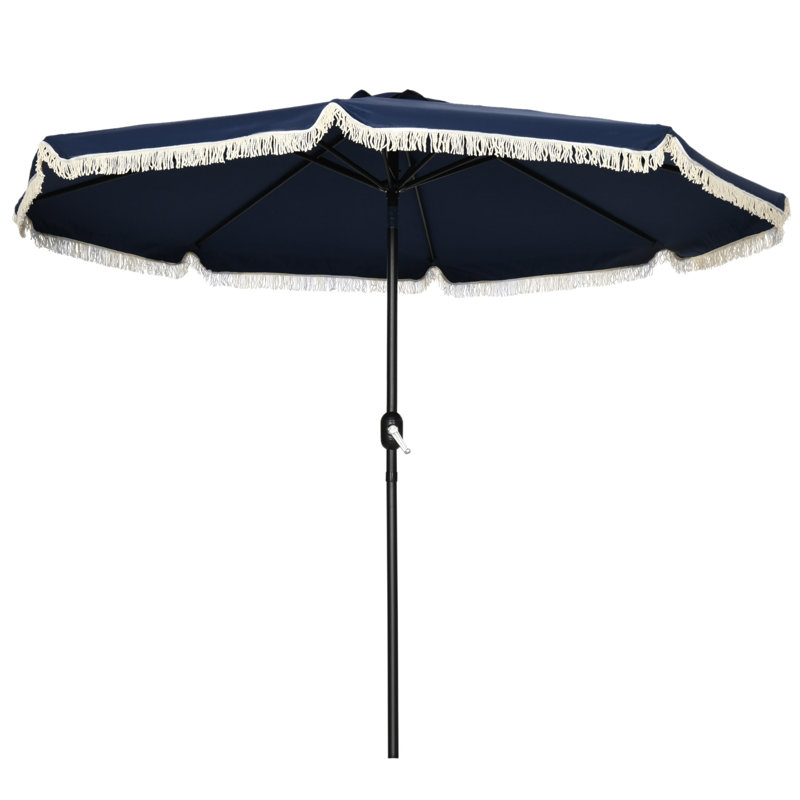 Parasol de patio de 9 pi avec bouton poussoir inclinable et manivelle Outsunny, Bleu très foncé