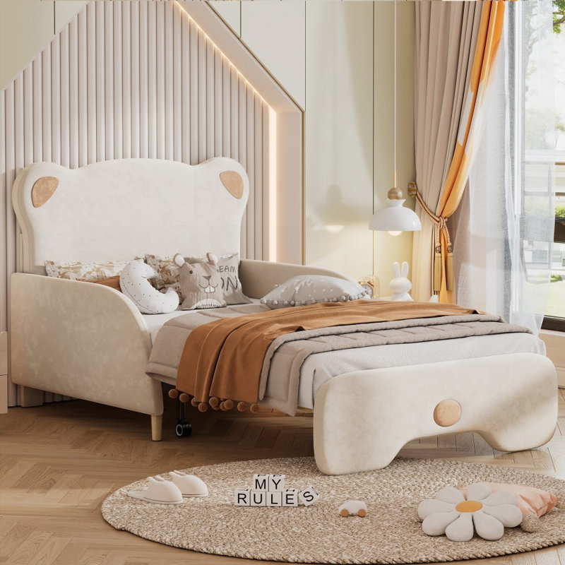 Canapé-lit simple tapissier de taille XL avec tête de lit en forme d'ours - aucun sommier nécessaire, fabrication robuste