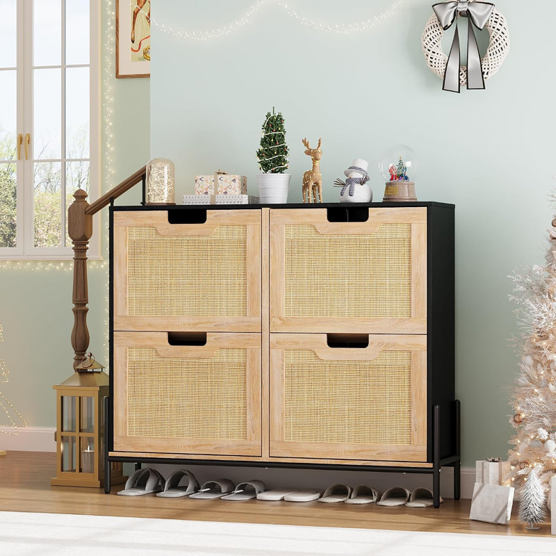 16 Pair Shoe Storage Cabinet, Black
