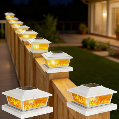 2 Pack Solar Post Cap Lights Outdoor For 4X4 5X5 6X6 Wood/Vinyl Posts, 2 Pack Fence Post Solar Lights With Flickering Flame & Warm Modes For Deck/Garden/Patio, IP65 Waterproof