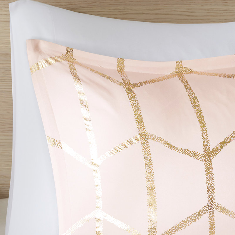 Couette rose poudré et or pour lit simple/simple XL, texture douce, style doré métallisé Charisma