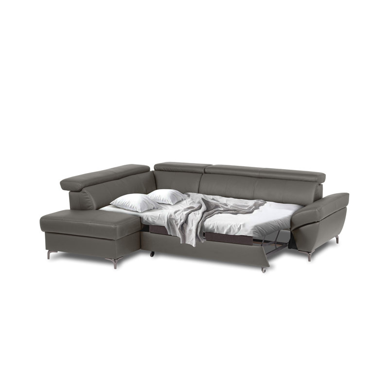 Canapé-lit modulaire en cuir italien avec lit escamotable, rangement et appuis-tête réglables Roma