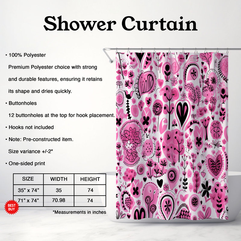 Rideau de douche 1 pièce Love Burst, H 74 po x l 71 po