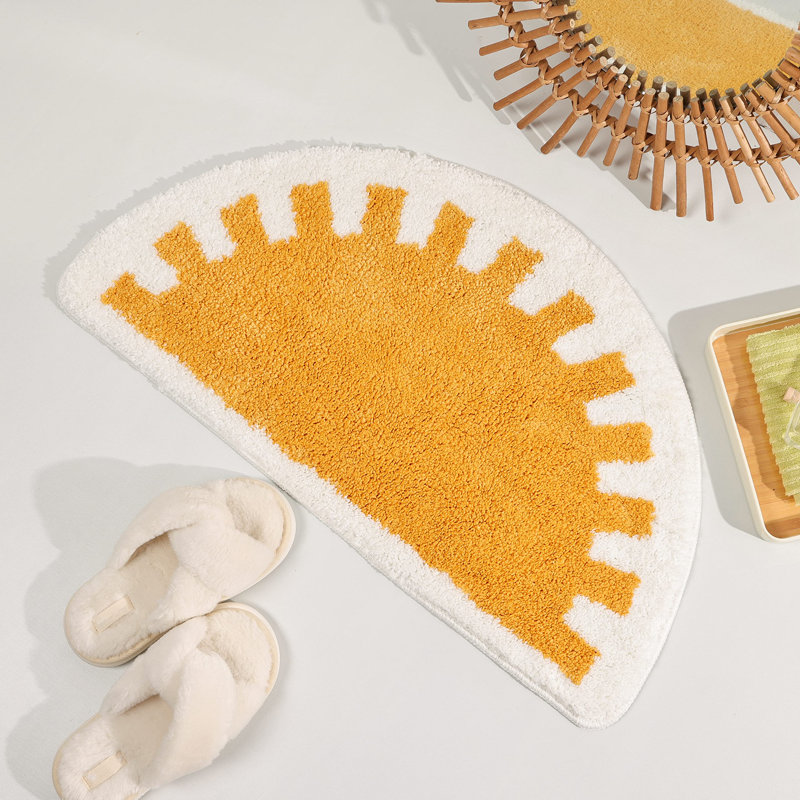 Tapis de bain Sun Sun, tapis demi-rond Boho, 32,7 x 17,7 pouces, jaune