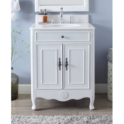 26 Inch Daleville Distressed White Cottage Style Small Bathroom Sink Vanity