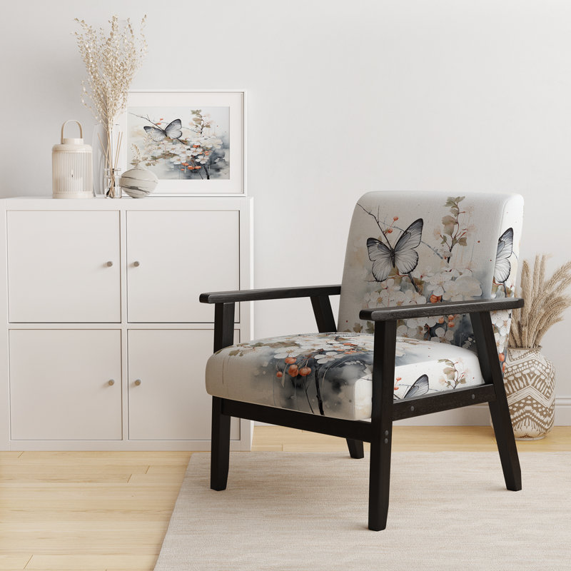 Papillon blanc et gris Asian Art - Fauteuil d'appoint rembourré asiatique et fauteuil Global - Multicolore
