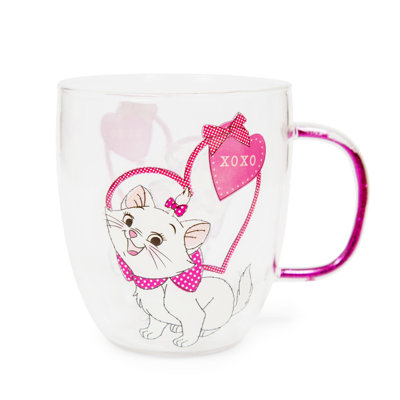 Tasse en verre à poignées scintillantes «xoxo» par Disney Les Aristochats Marie | Peut contenir 14 onces