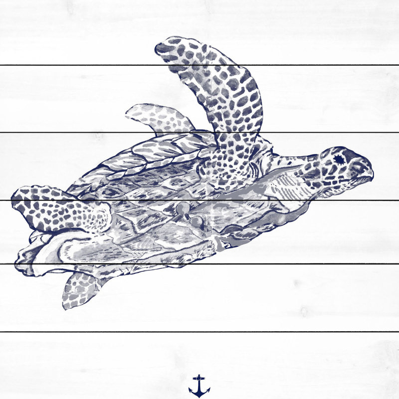« blue turtle », reproduction d’art sur bois blanc, H 24 po x l 24 po x P 1,5 po