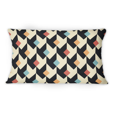 Coussin décoratif rouge à motif géométrique rouge et jaune sur losanges II