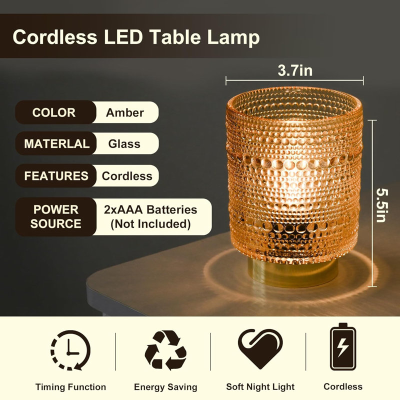 Cordless LED Table Lamp With Auto-Off Timer, Portable Battery Operated Night Light For Bedroom, Entryway, Camping & Outdoor Use