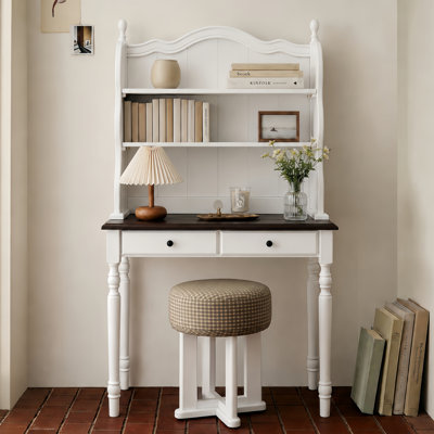 Bureau de style années 50 avec 2 tiroirs et étagères de rangement, coiffeuse vintage, bureau d'ordinateur