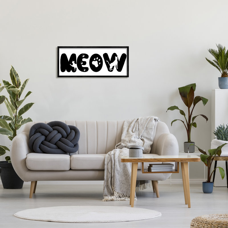 «Meow Expression», art textuel, Giclée encadrée noir minuit, H 13 po x l 30 po