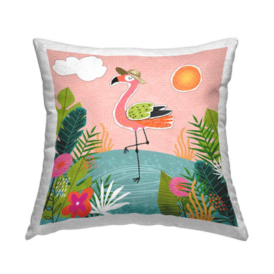 Coussin décoratif d'extérieur Tropical Flamingo Pond