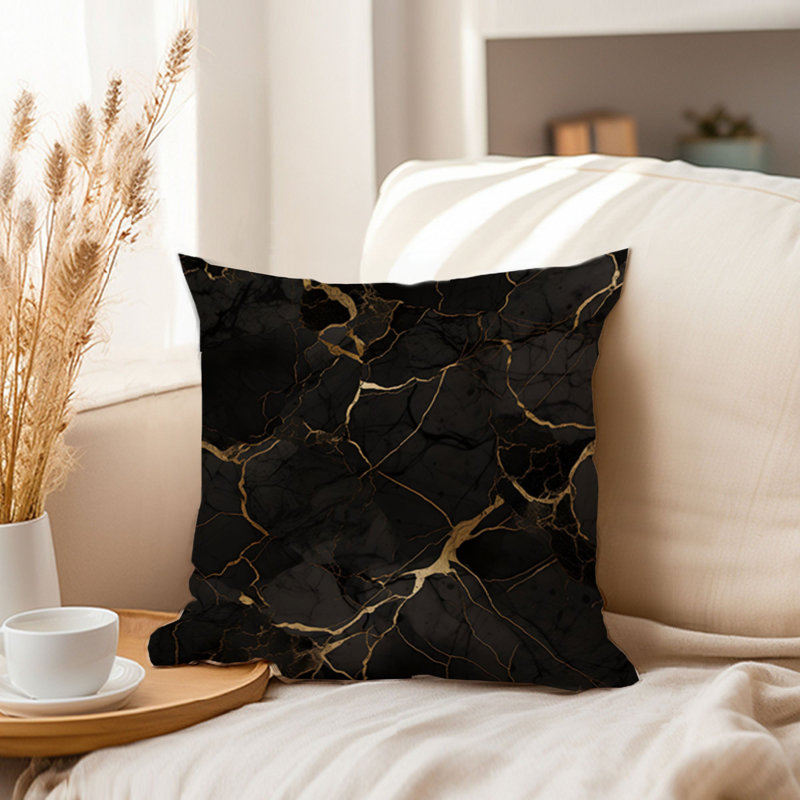 Animals William Morris Birds Damask Pattern I Cottage, 20" H x 20" W, Abstract Black/Gold Crystals Marble Pattern II