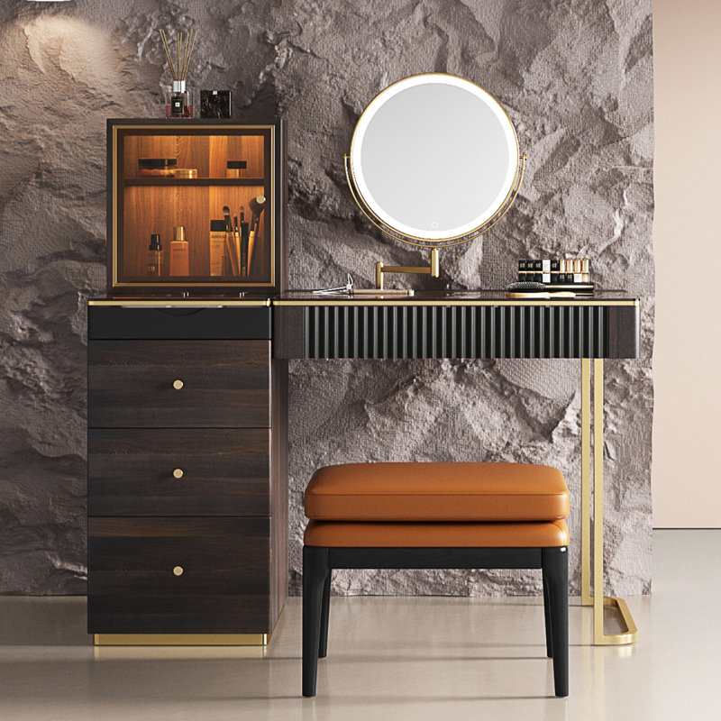 Dressing Table with Mirror, Black/Brown