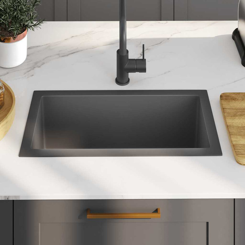 Évier de cuisine vidaXL avec crépine, évier en acier inoxydable à fixation supérieure, drainage rapide, anti-corrosion, Noir