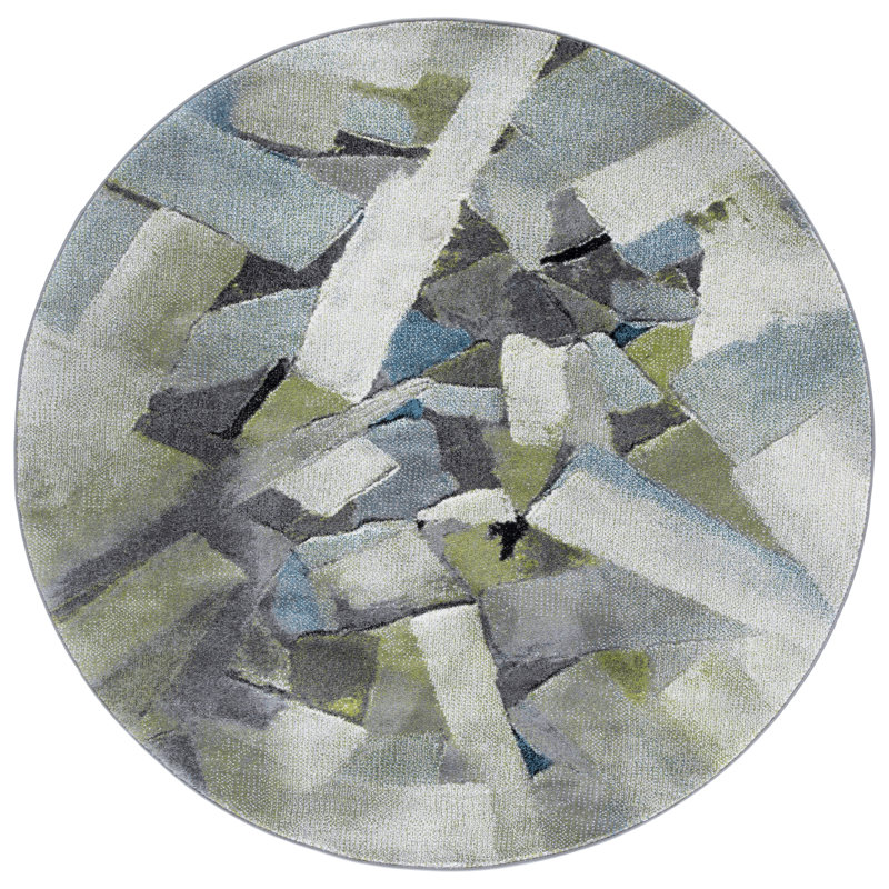 Tapis vert / gris Gillo 6937, Rond 6 pi 7 po