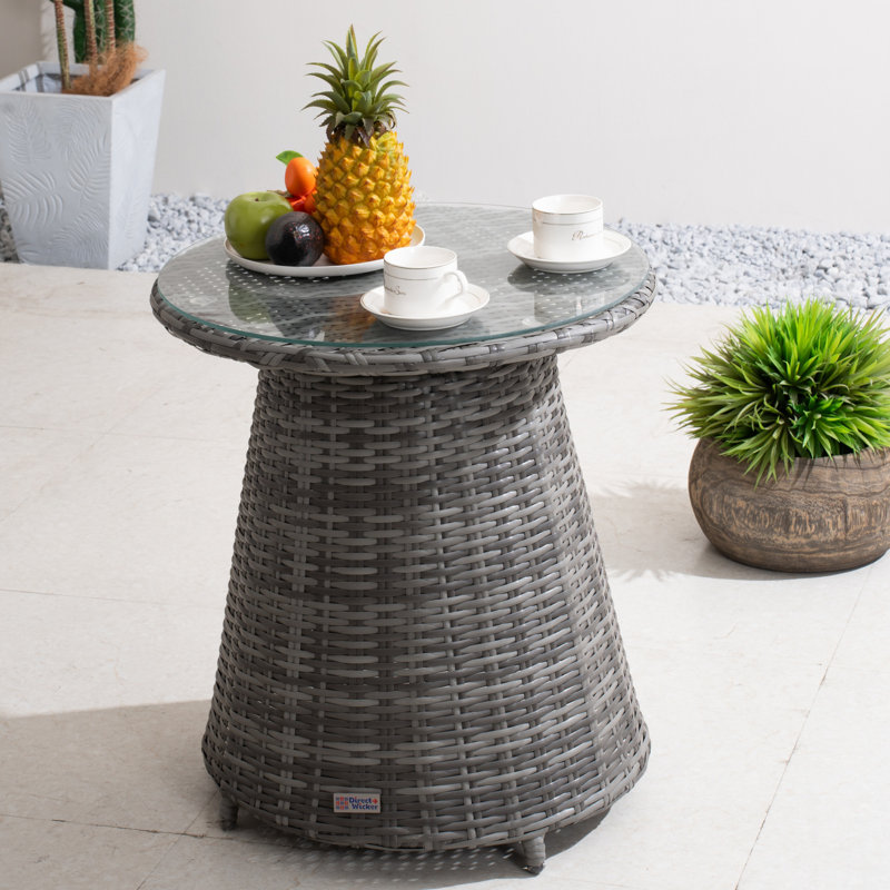 Round Aluminum Wicker Side Table With Glass Top â€“ (21.65" Diameter X 23.62" H), Grey