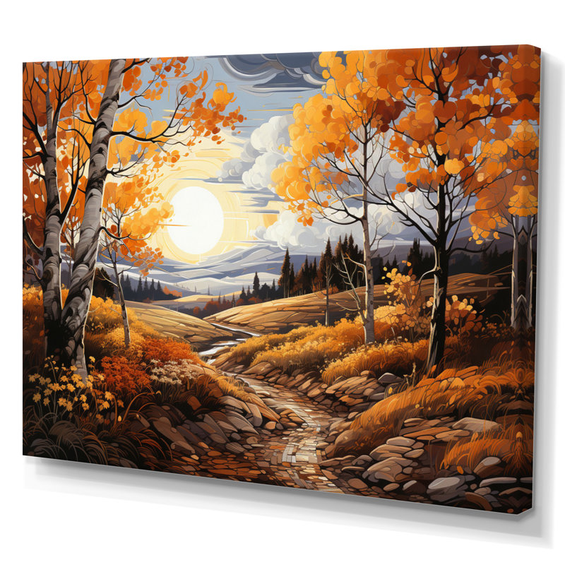 Birch Woods, chemin doré - impression, Toile tendue, H 24 po x l 32 po x P 1 po