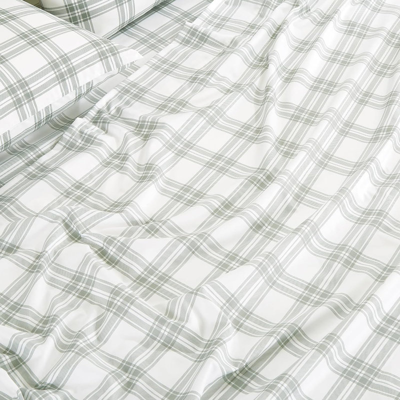 Brushed Microfiber Plaid Sheet Set, King Sheet Set + 1 Fitted Sheet + 2 Pillowcases, Gray/White