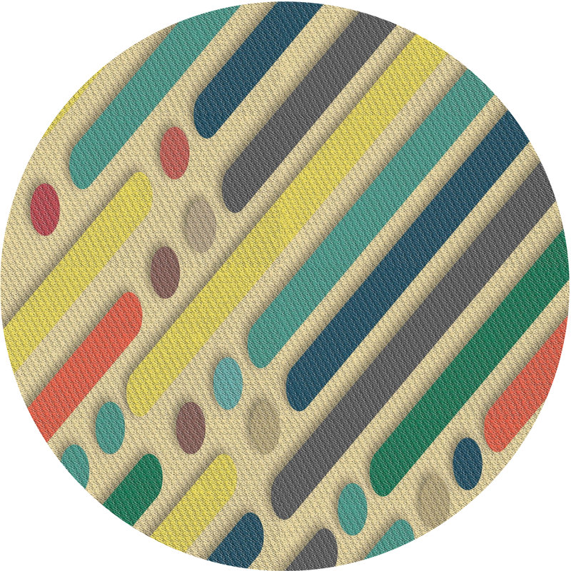 Tapis abstrait beige / vert / orange, Rond 7 pi