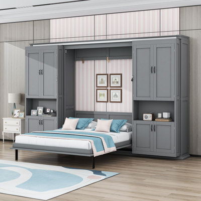 Queen Murphy Bed with Storage Cabinets and Shelves