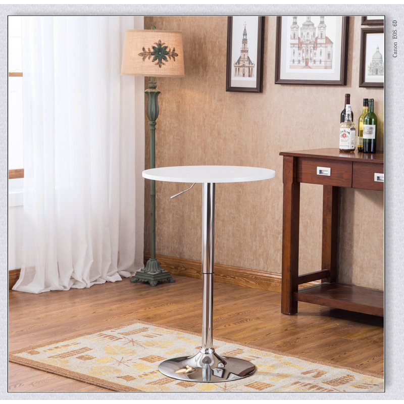 Table de bar ronde avec pieds et base en métal, Plateau blanc / base argent