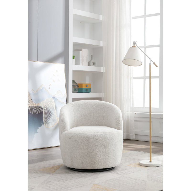 Fabric White Chair With Swivel, Foam Core, 24.98 In. Product Depth, Width, 27.82 Height Swivel In Fabric, Filled Seat,, Ivory