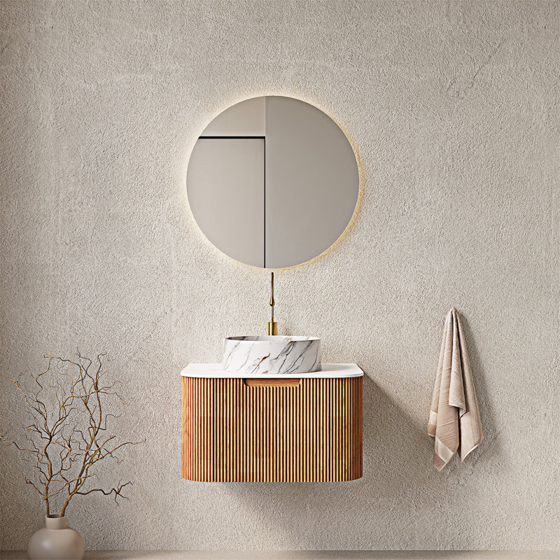 Meuble-lavabo mural flottant avec lavabo, Bois naturel, 24"