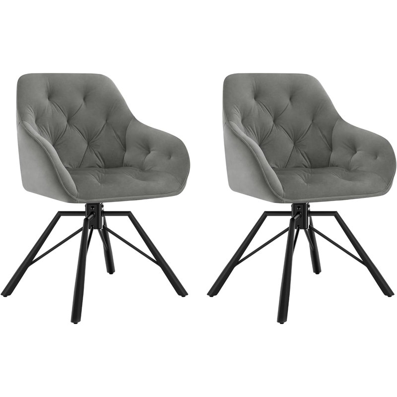 Wawaset 44.5cm H Tufted Velvet Upholstered Metal Side Chair, Grey/Brown/Blue