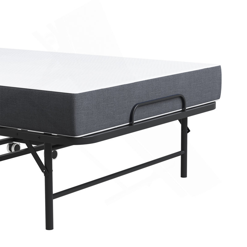 Folding Bed With Adjustable Headboard & 5" Memory Foam, Space Saving Rollaway Guest Bed For Tall People, Portable Twin Cot On Wheels, Easy Assembly