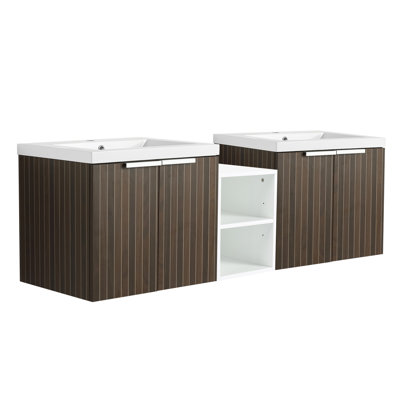 Meuble-lavabo mural de 60 po avec lavabo en résine et grand rangement
