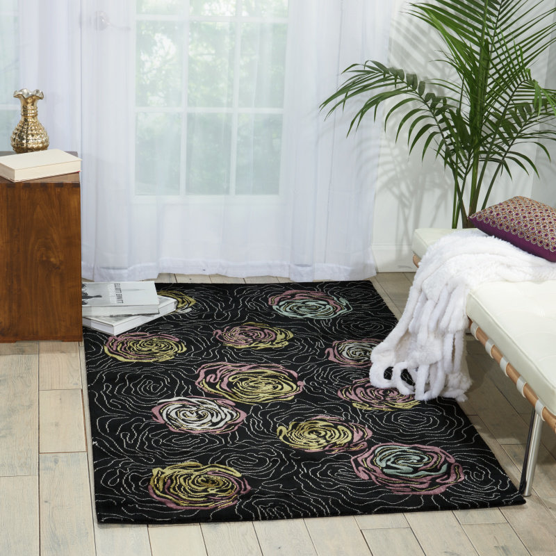 Alexandera Viscose Floral Indoor Rug, Rectangle 5'6" x 7'5"