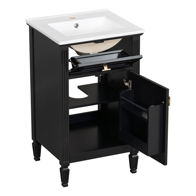 20'' Single Bathroom Vanity With Ceramic Top, Black