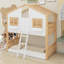 Lit superposé House avec toit, fenêtre, boîte de fenêtre, porte, avec barrières de sécurité et échelle-1790005618