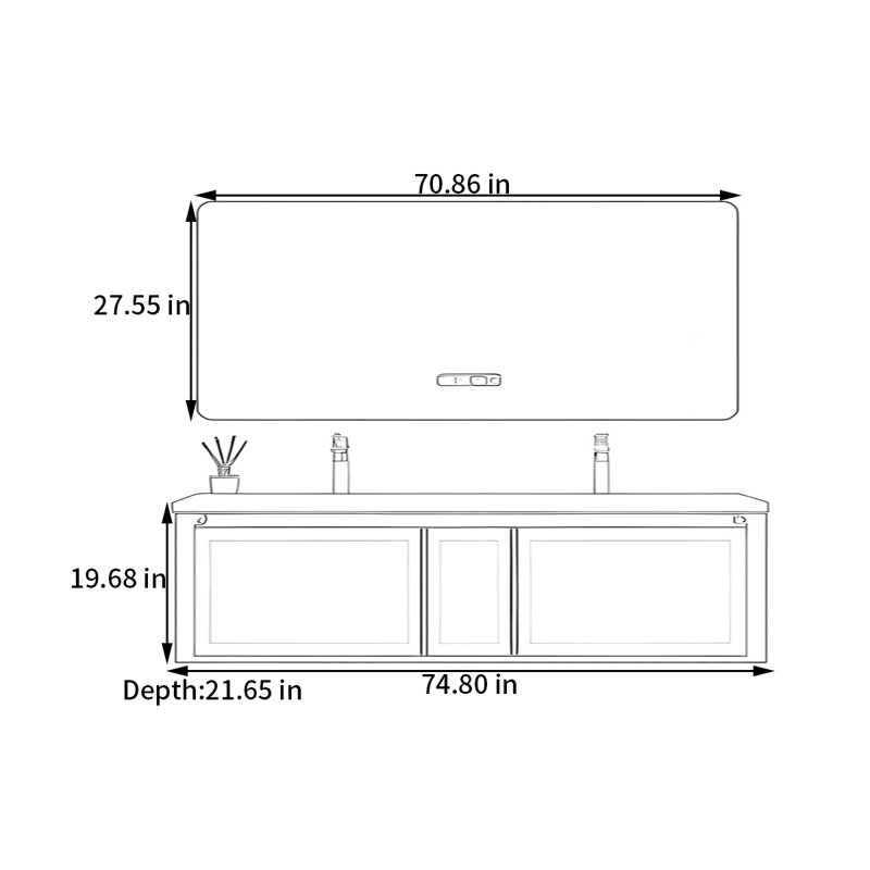 Morave, H 19,68 po x l 74,8 po x P 21,65 po