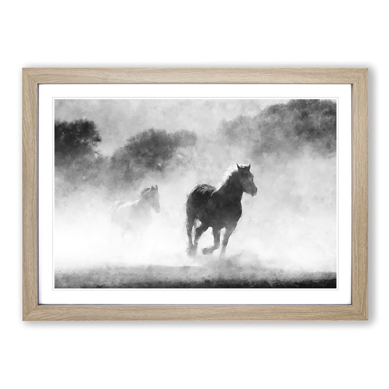 Horses - Picture Frame Painting Print, Oak Framed, 33cm H x 45cm W x 2cm D