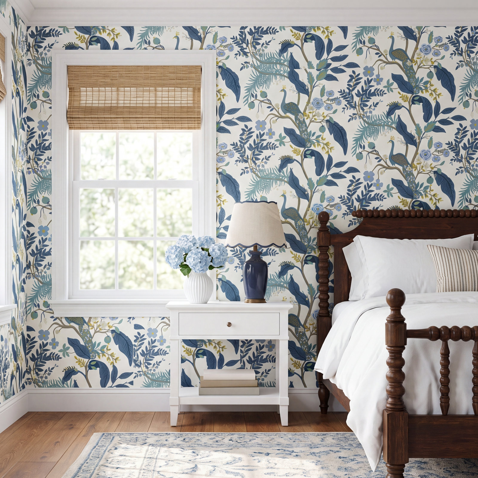Peacock Wallpaper Roll, Blue/White