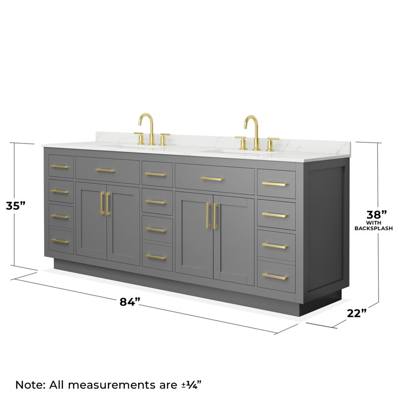 Beckett TK 84'' W Vanity, Brushed Gold, Gray, 8" Center