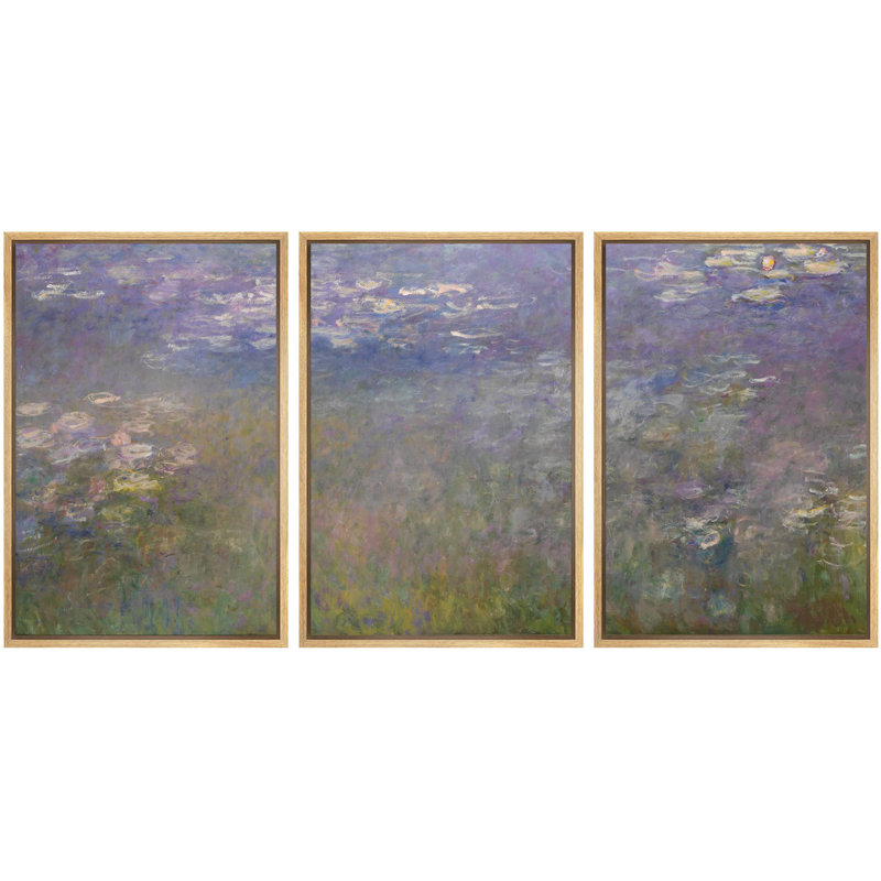Célèbre œuvre d'art «Nymphéas» par Claude Monet, H 24 po x l 48 po, Cadre naturel flottant