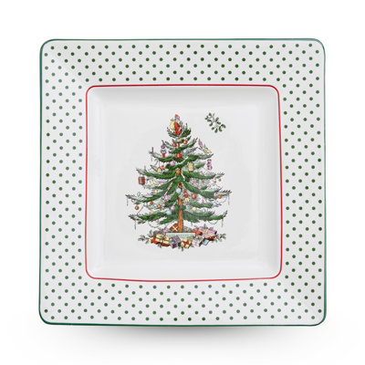 Christmas Tree POLKA DOT SQUARE PLATTER 10"